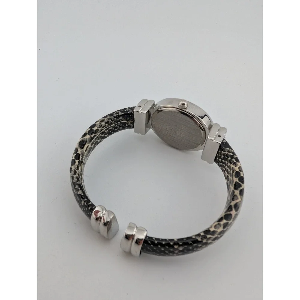 Studio Time Womens Watch 24mm Silver Tone Snake Print Leather Band- New Battery‎